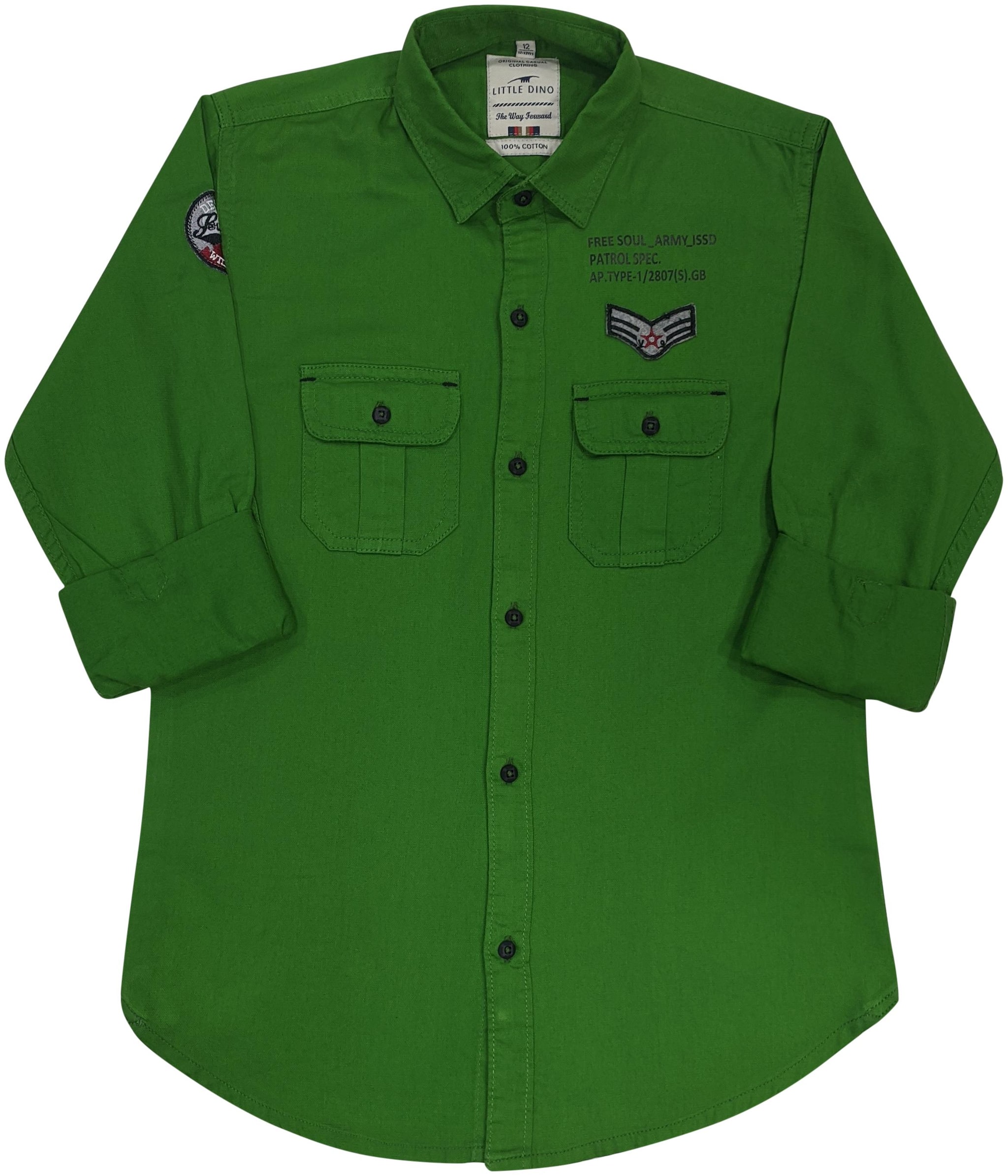 

LITTLE DINO Boy Cotton Solid Shirt Green
