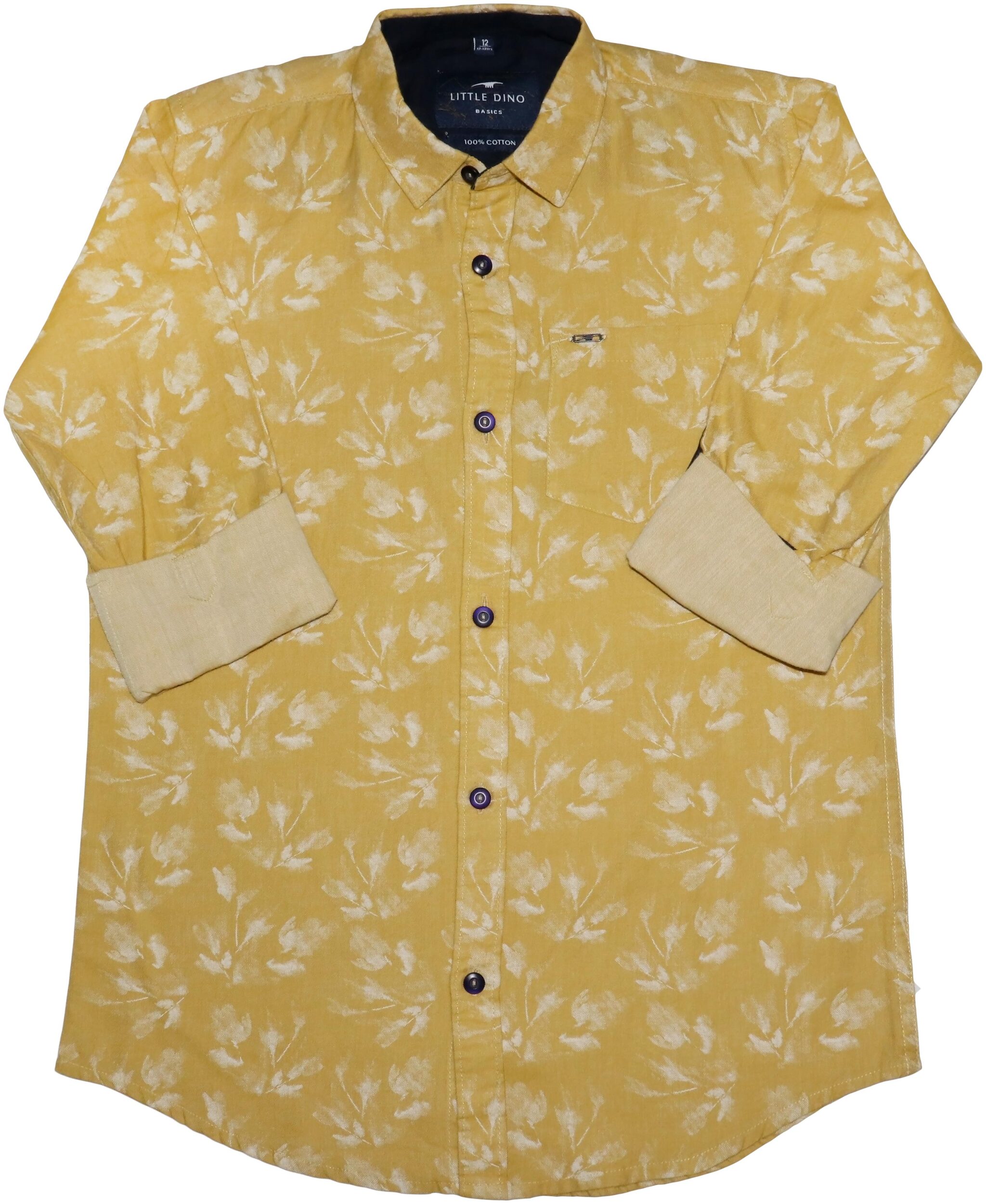 

LITTLE DINO Boy Cotton Floral Shirt Yellow