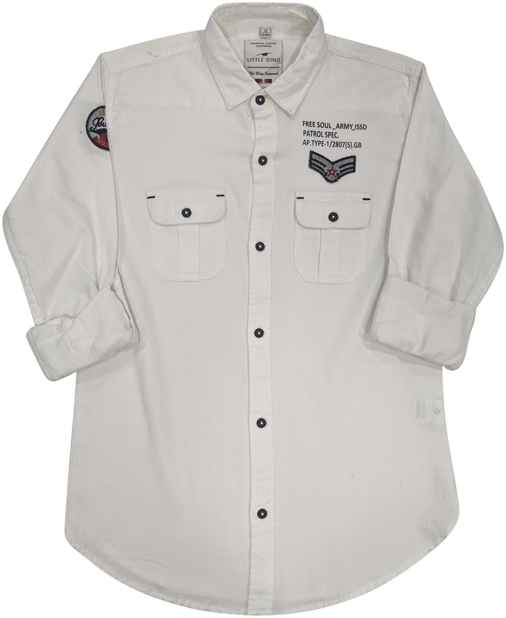 

LITTLE DINO Boy Cotton Solid Shirt White