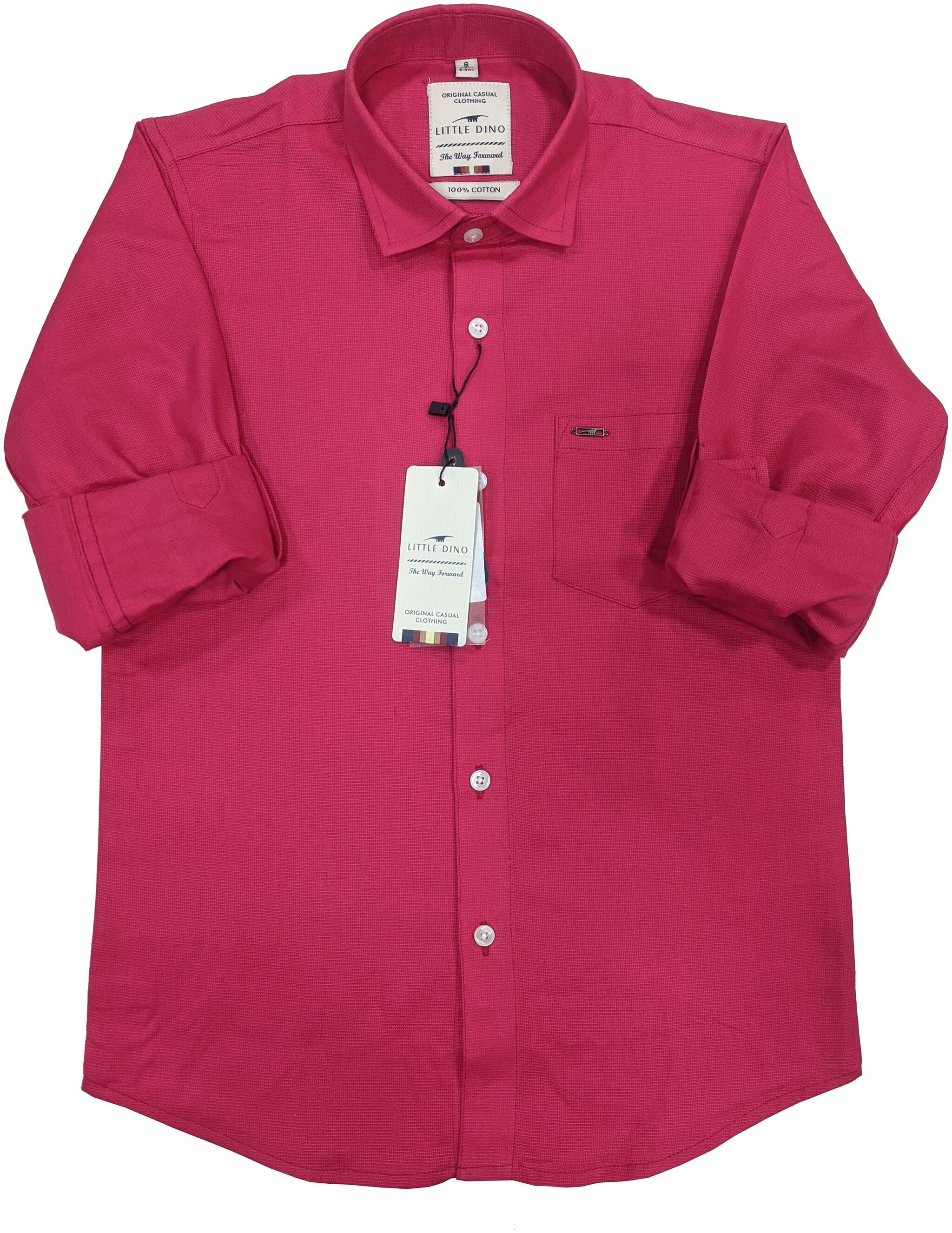 

LITTLE DINO Boy Cotton Solid Shirt Pink