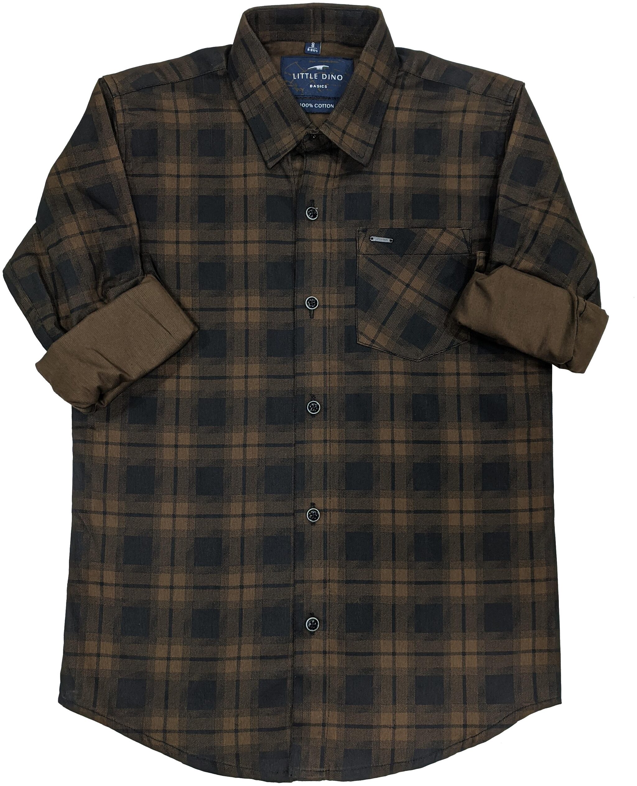 

LITTLE DINO Boy Cotton Checked Shirt Brown