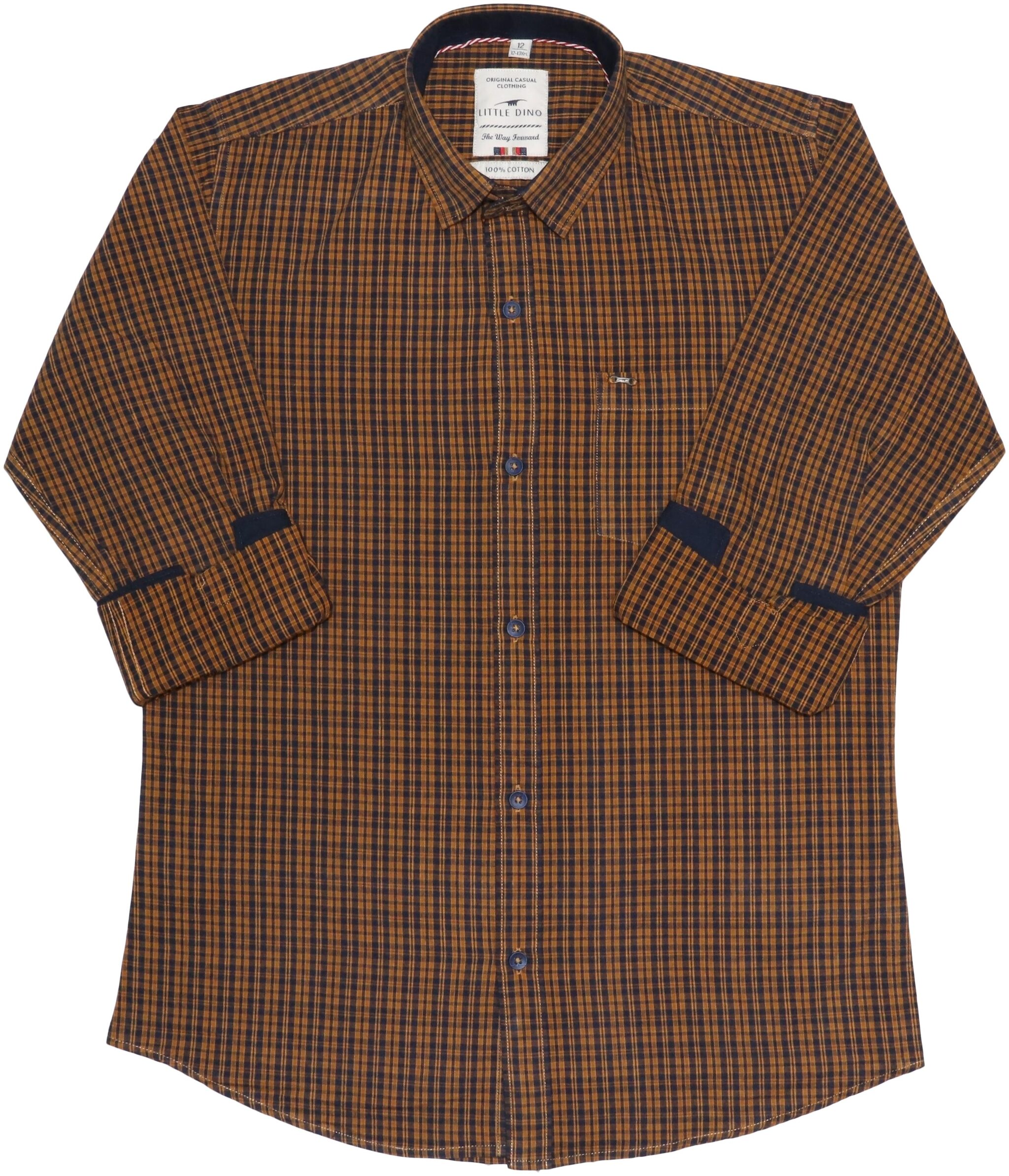 

LITTLE DINO Boy Cotton Checked Shirt Brown