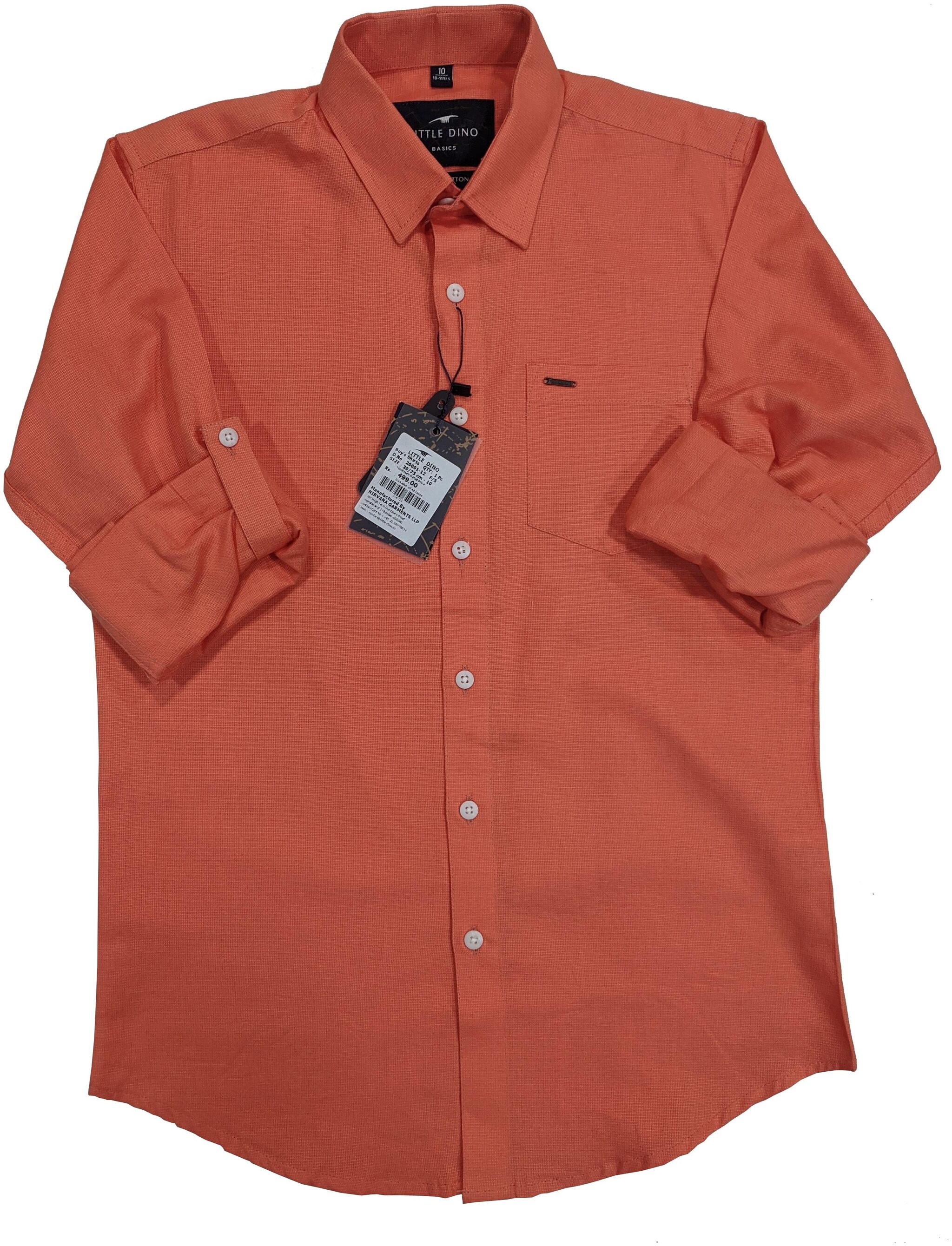 

LITTLE DINO Boy Cotton Solid Shirt Orange