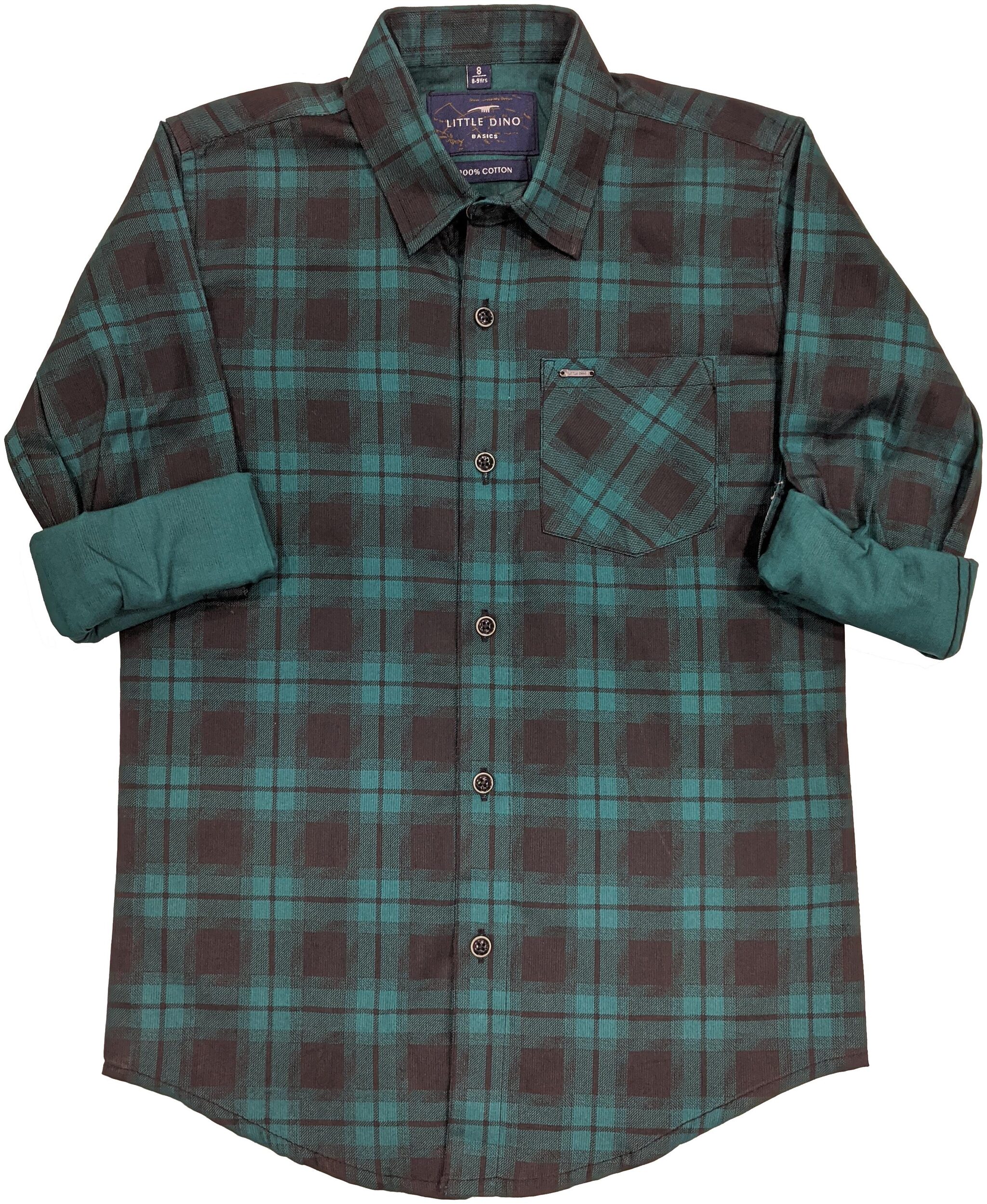 

LITTLE DINO Boy Cotton Checked Shirt Green