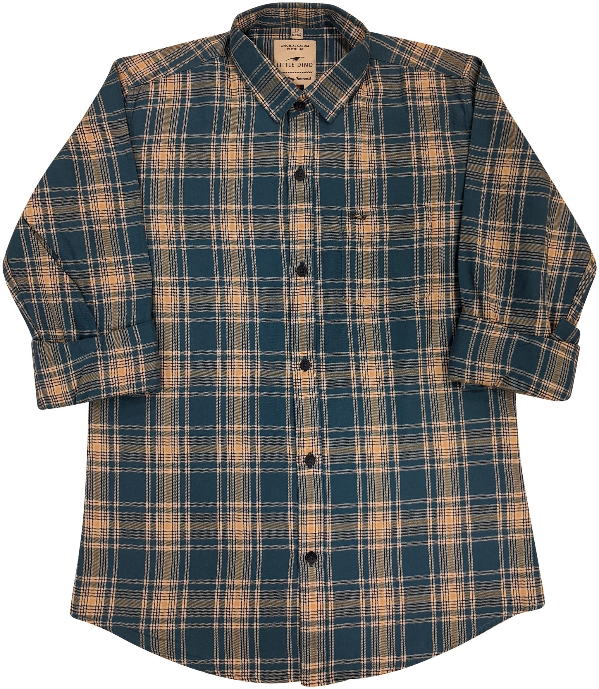 

LITTLE DINO Boy Cotton Checked Shirt Blue