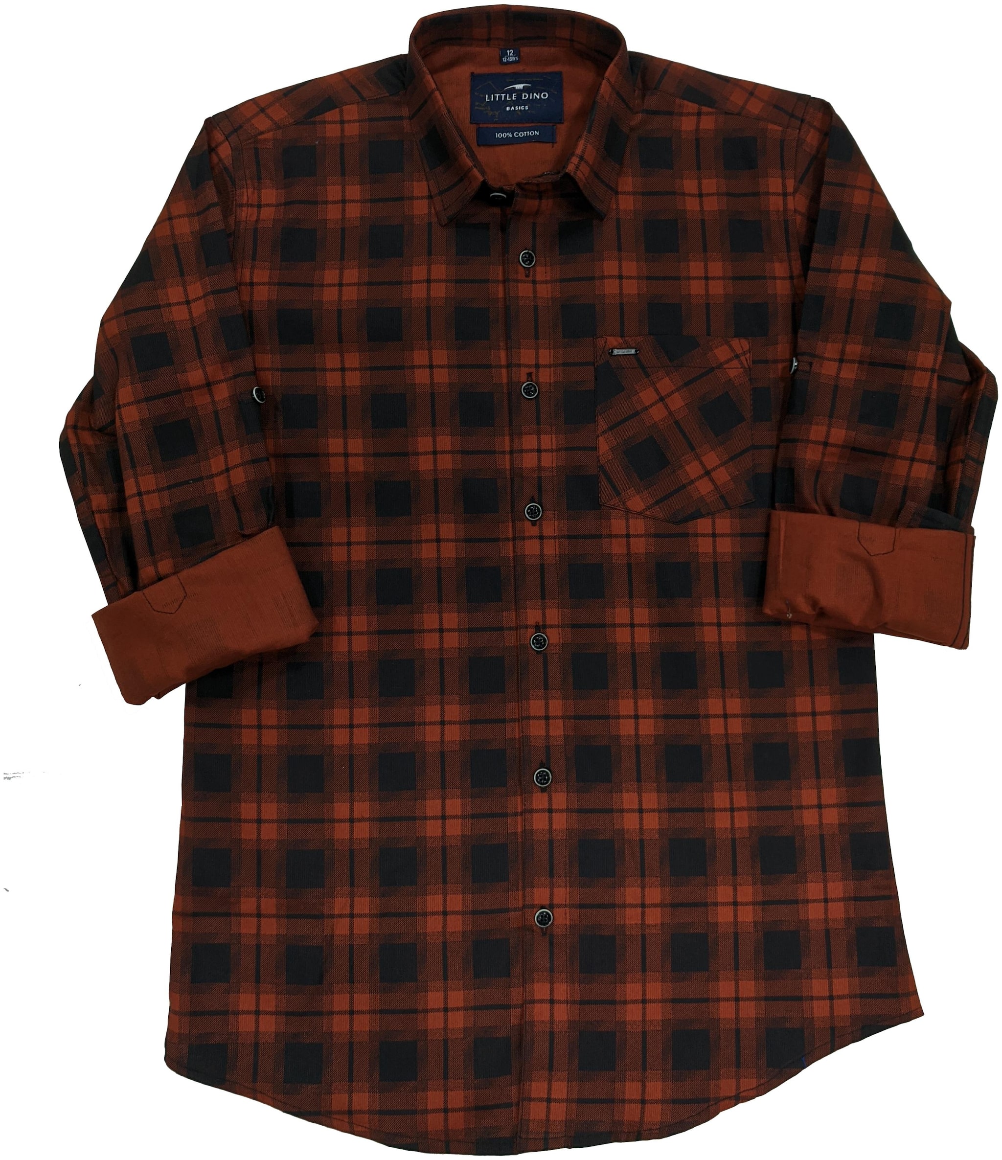 

LITTLE DINO Boy Cotton Checked Shirt Maroon