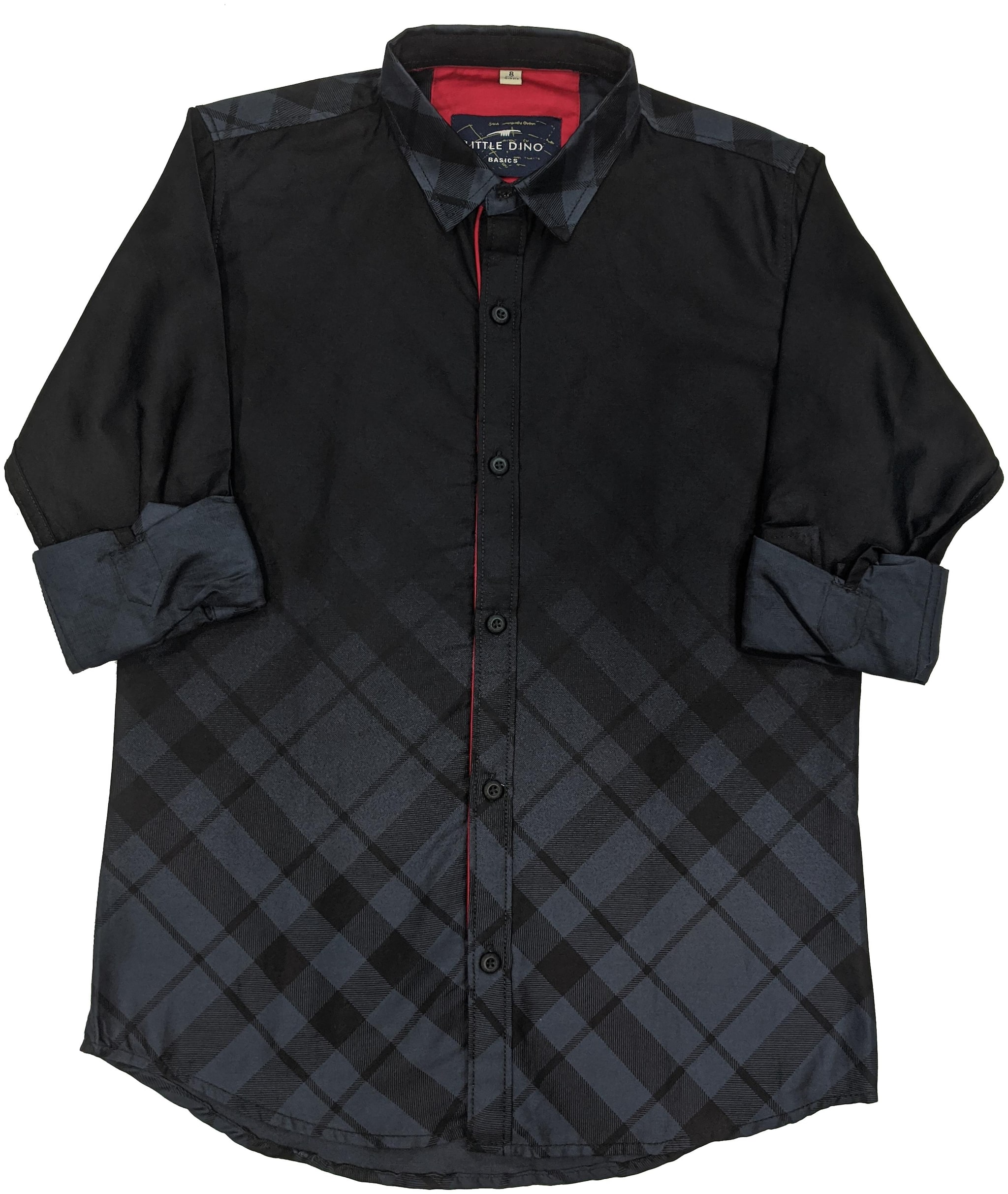 

LITTLE DINO Boy Cotton Checked Shirt Grey