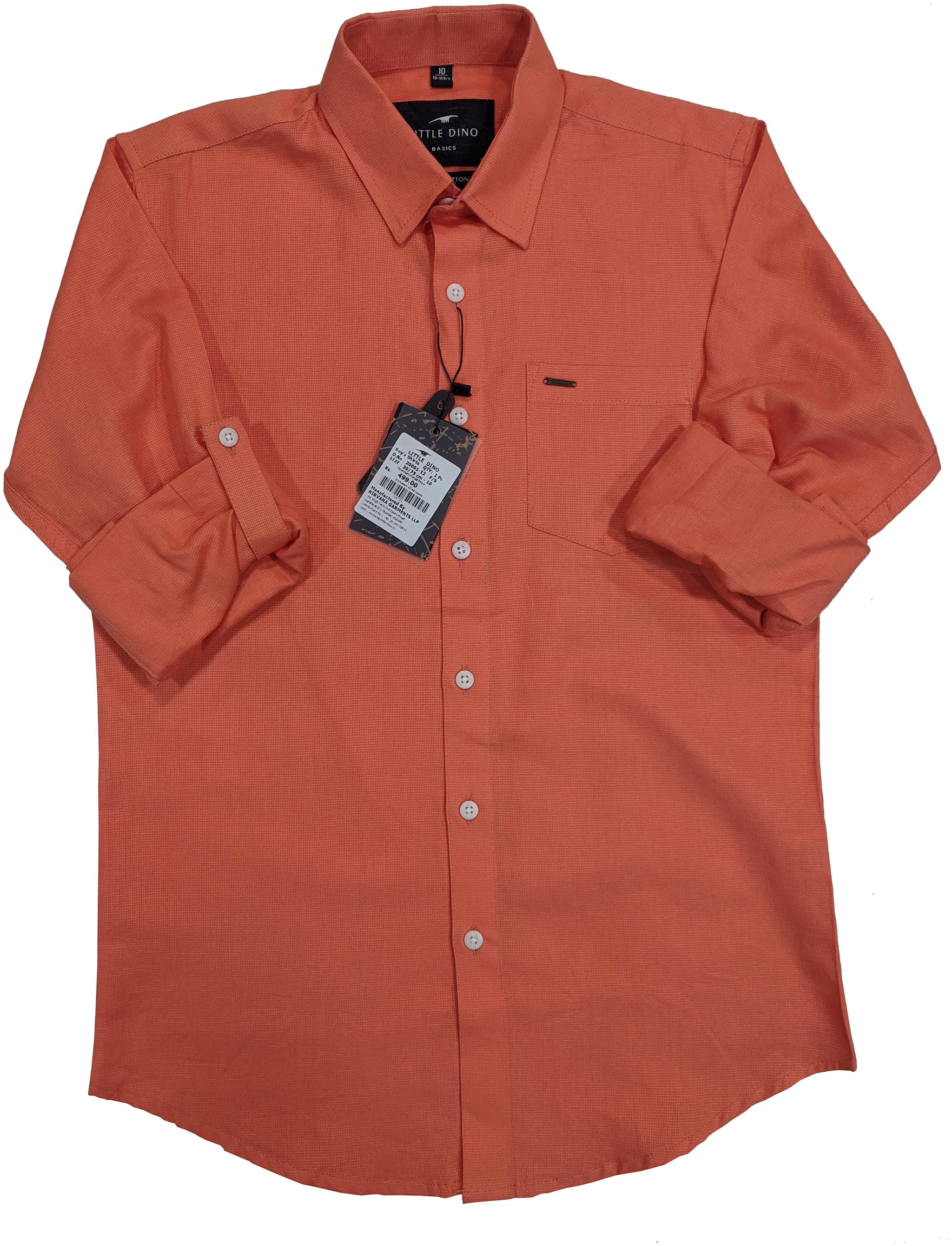 

LITTLE DINO Boy Cotton Solid Shirt Orange