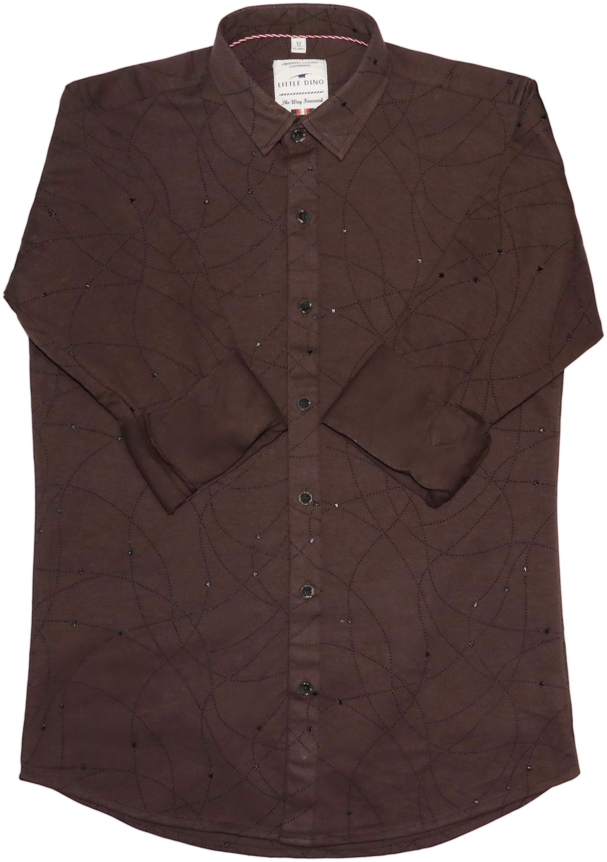 

LITTLE DINO Boy Knitted Printed Shirt Brown