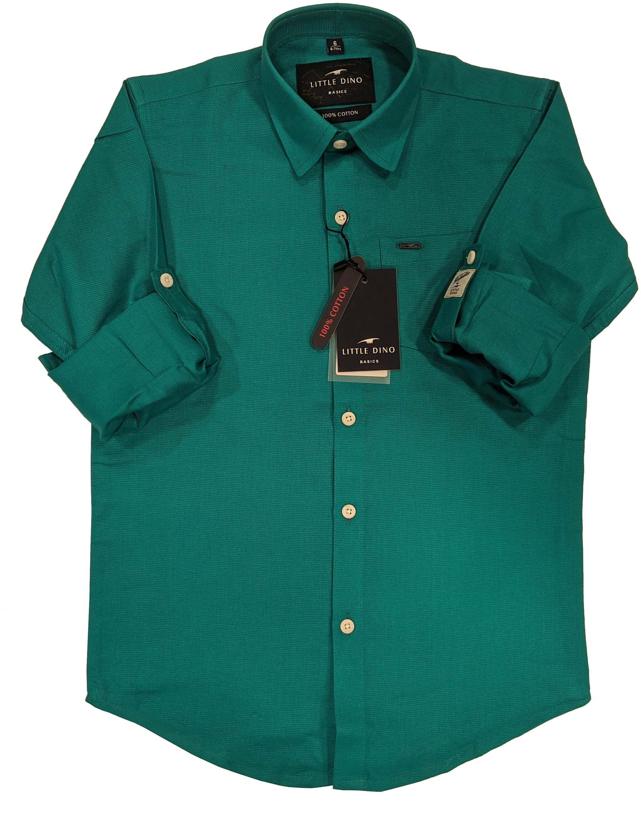 

LITTLE DINO Boy Cotton Solid Shirt Green