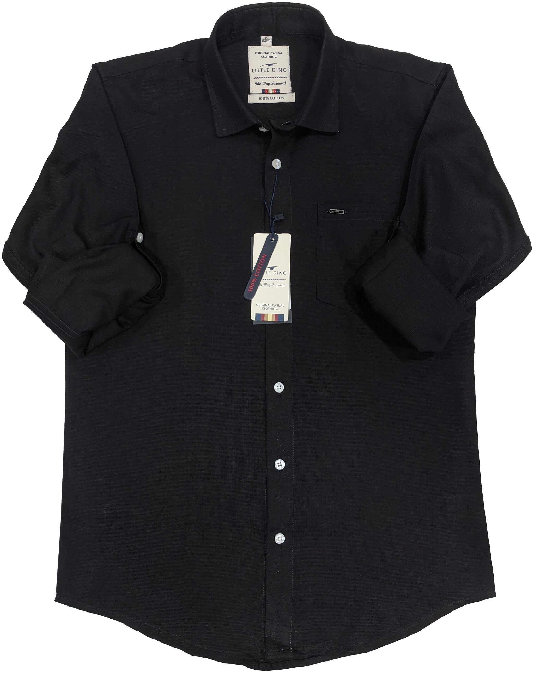 

LITTLE DINO Boy Cotton Solid Shirt Black
