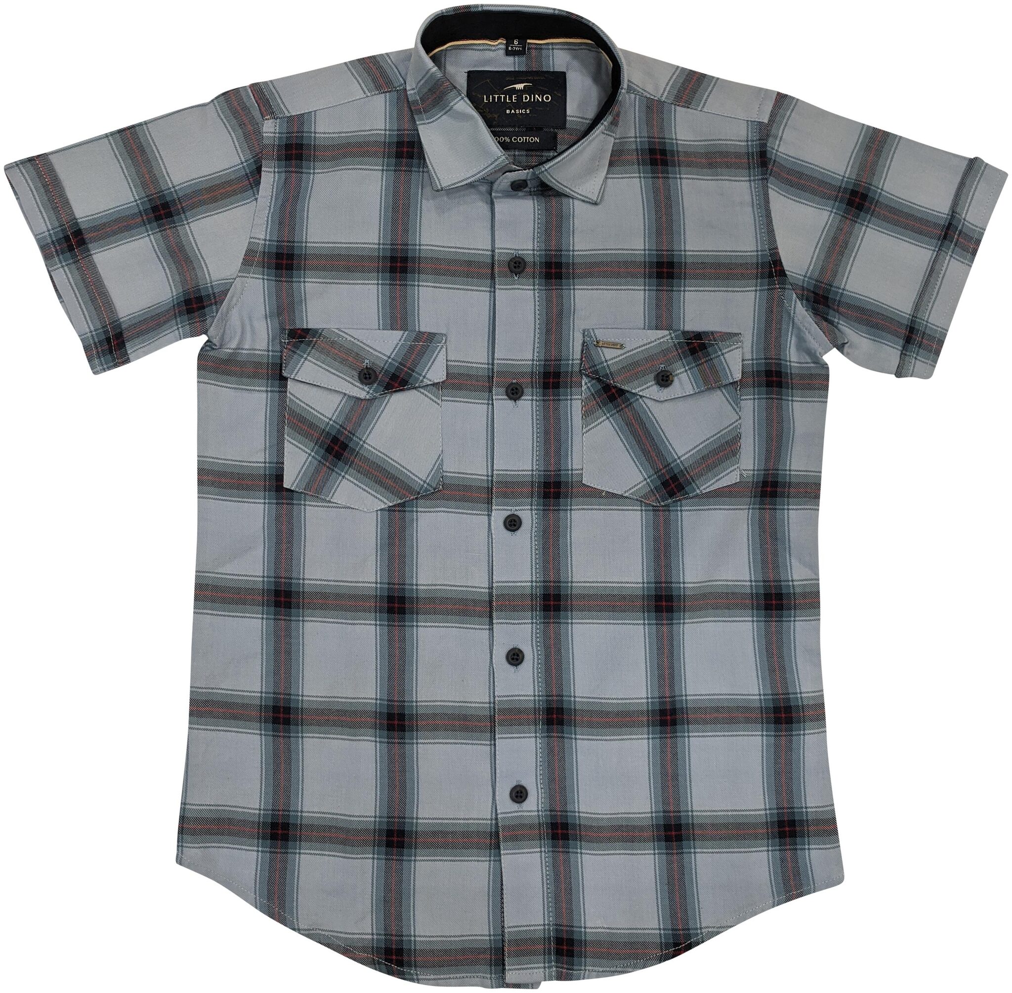

LITTLE DINO Boy Cotton Checked Shirt Blue