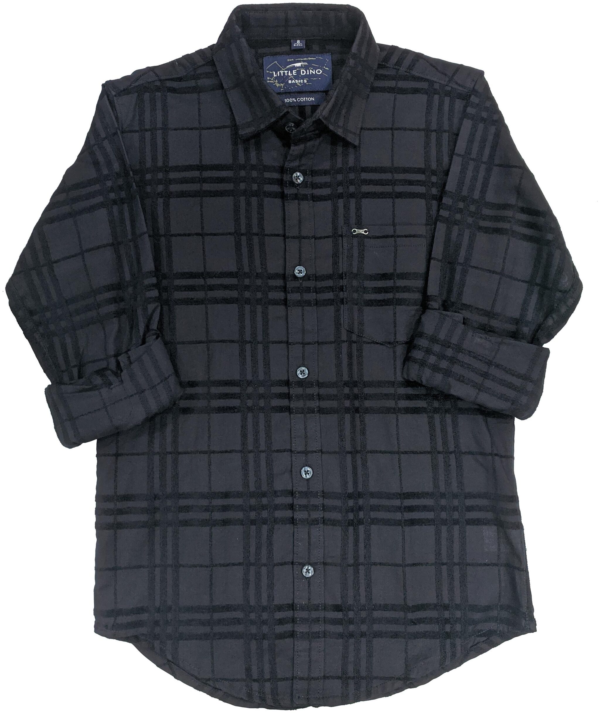 

LITTLE DINO Boy Cotton Checked Shirt Black