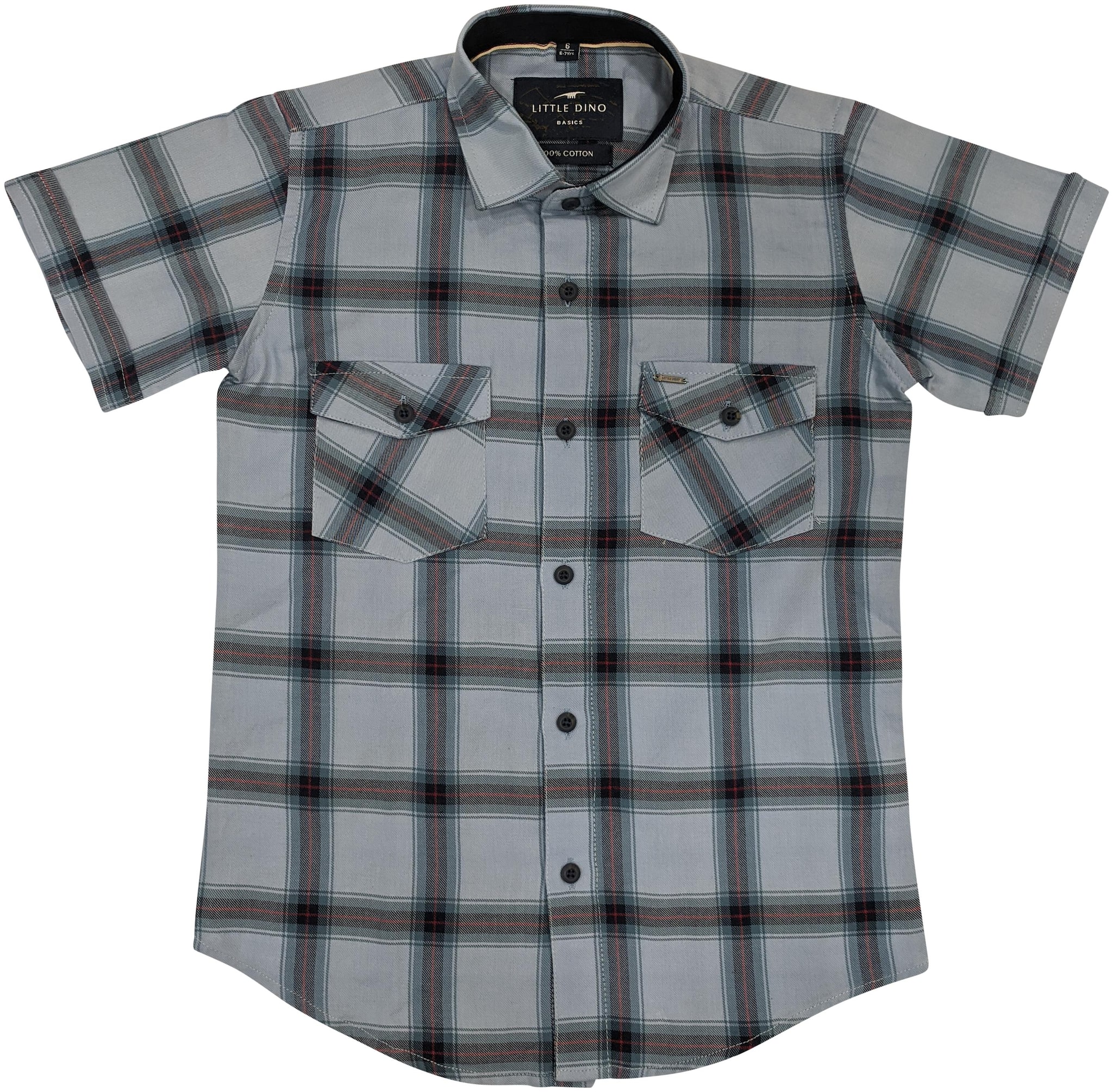 

LITTLE DINO Boy Cotton Checked Shirt Blue
