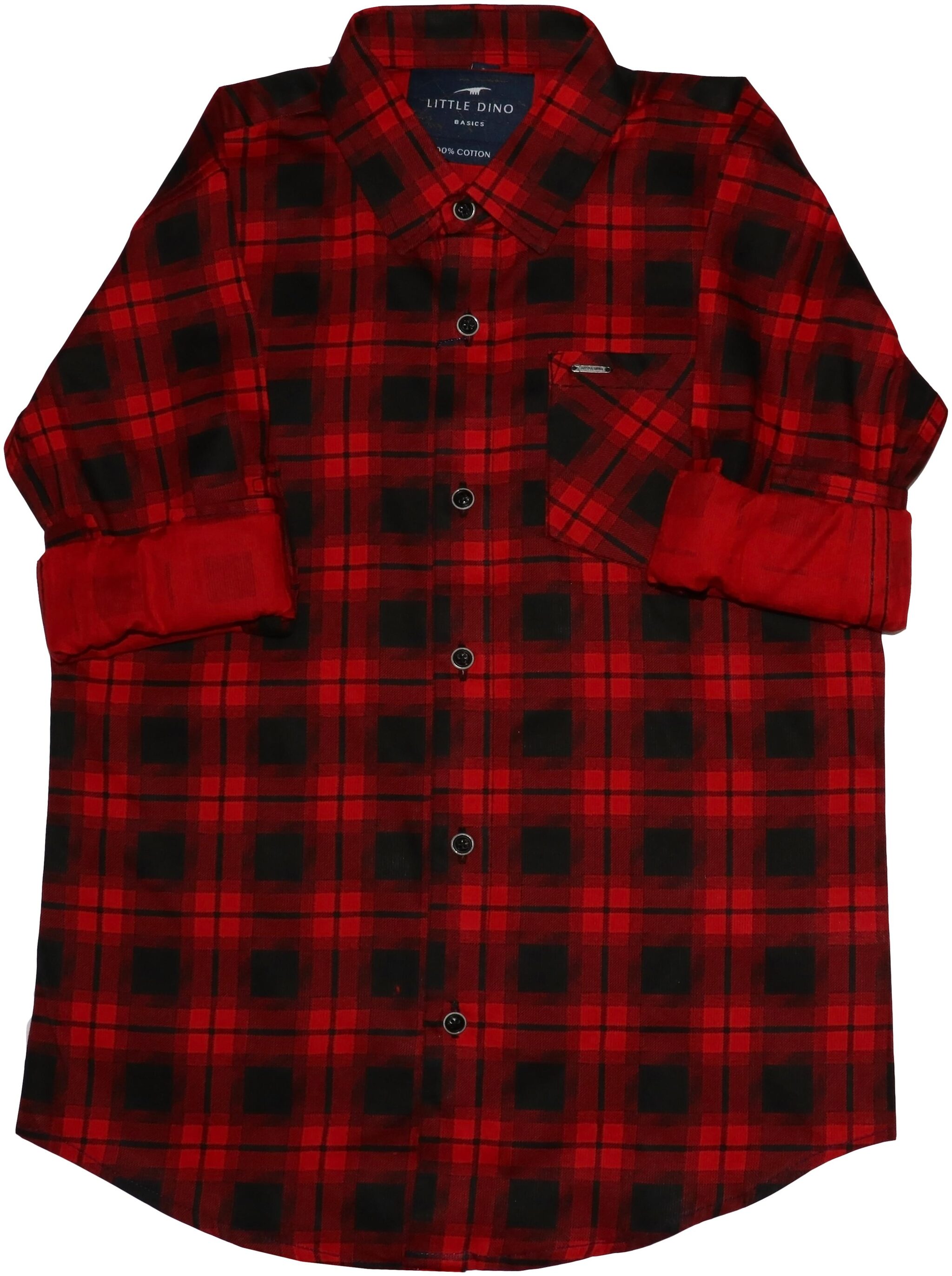 

LITTLE DINO Boy Cotton Checked Shirt Red Black