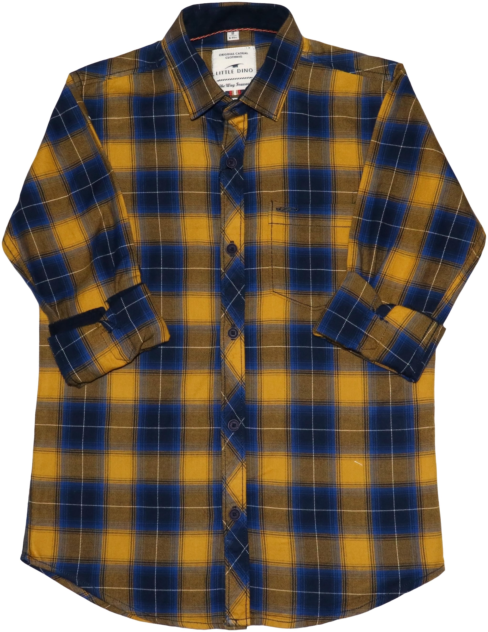 

LITTLE DINO Boy Cotton Checked Shirt Yellow Blue