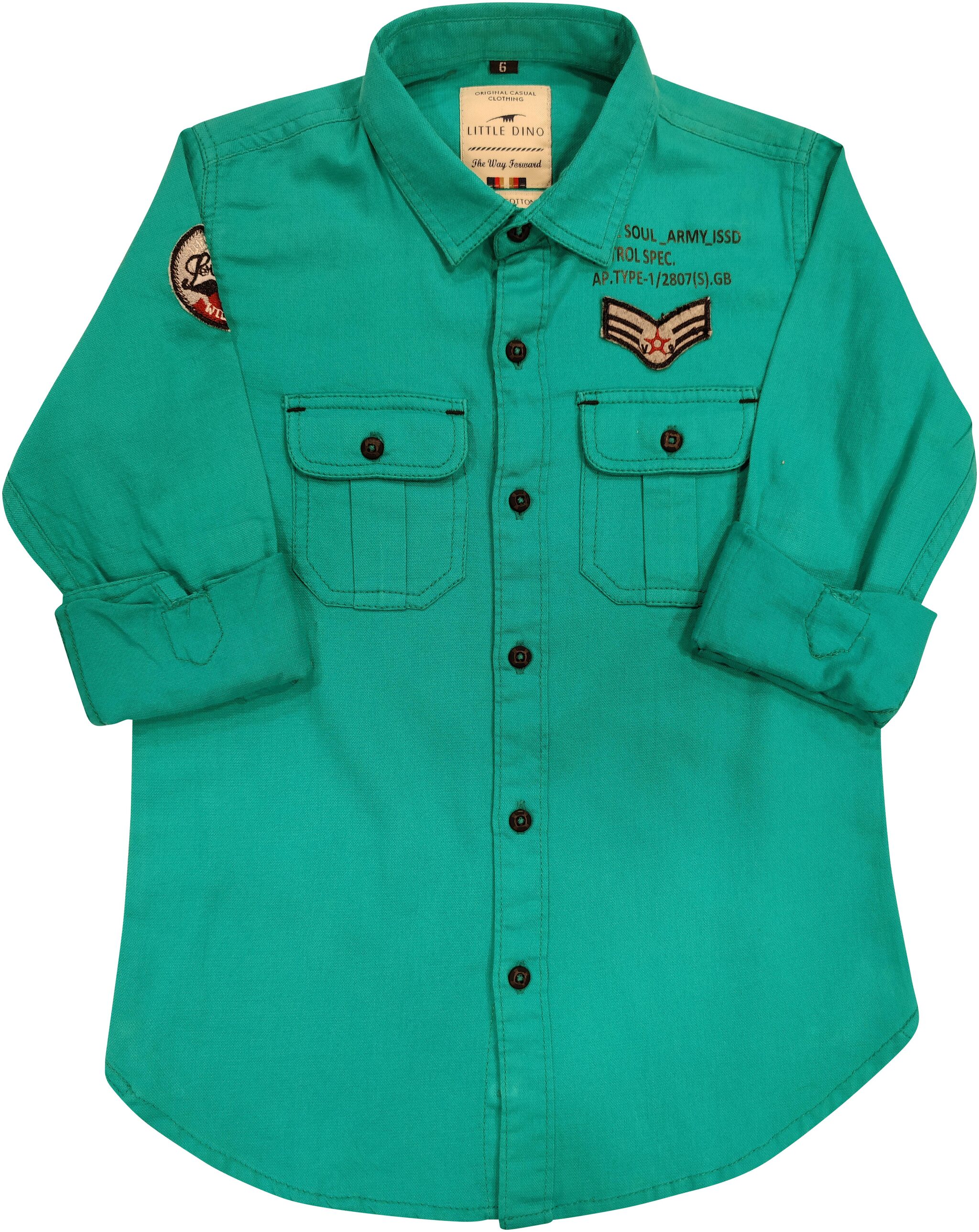 

LITTLE DINO Boy Cotton Solid Shirt Green