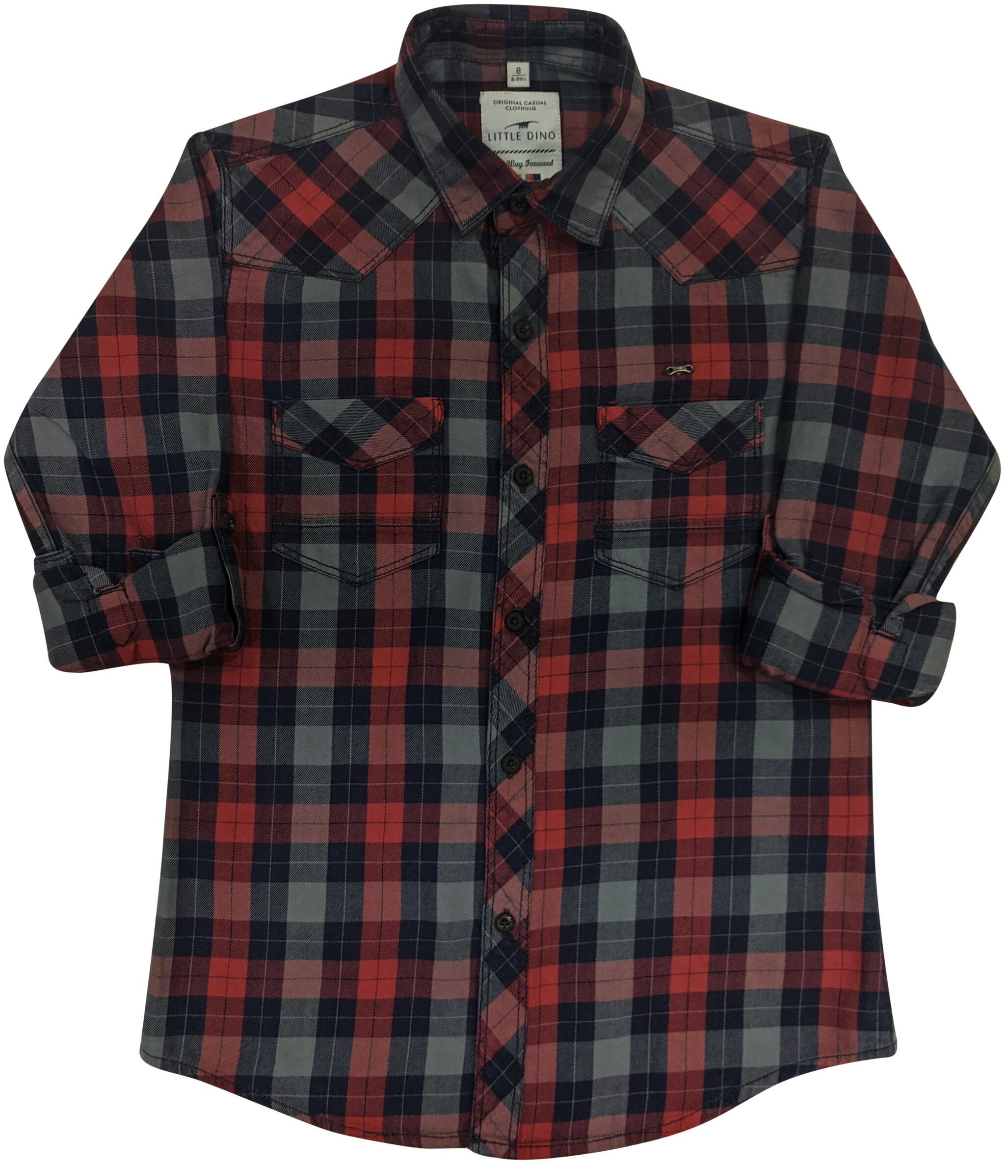 

LITTLE DINO Boy Denim Checked Shirt Multi