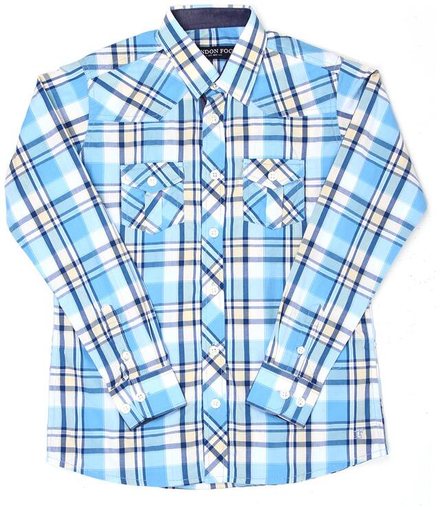London Fog Boy Cotton Solid Shirt Blue