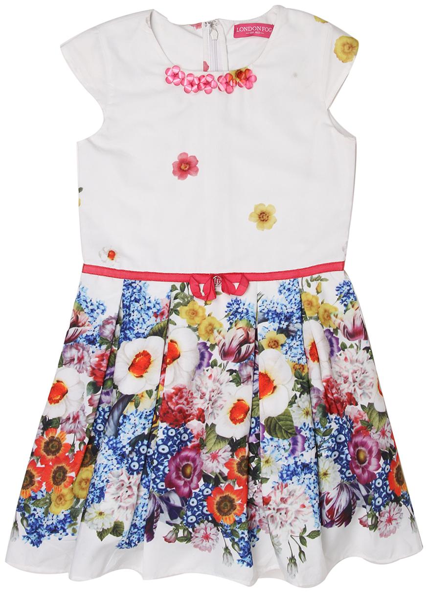 

London Fog White Polyester Short Sleeves Knee Length Princess Frock ( Pack of 1 )