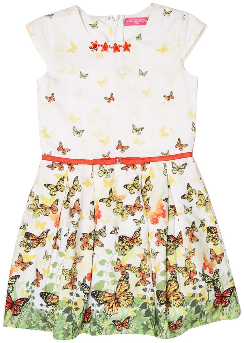 

London Fog White Polyester Short Sleeves Knee Length Princess Frock ( Pack of 1 )