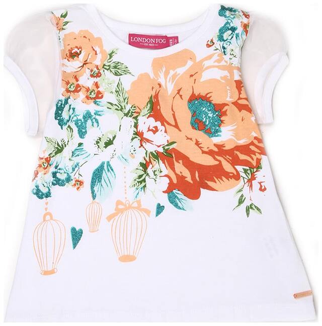 London Fog Girl Cotton Printed Top - White
