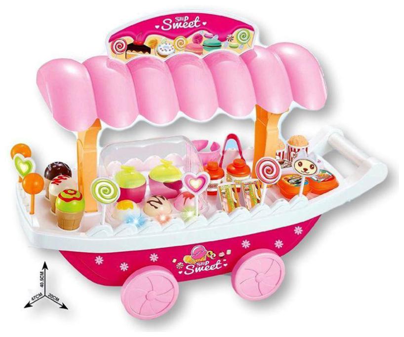 

Luxury Battery Operated Ice Cream Trolley Set for Kids Pretend Roll Play with Led Lights Music Learning Education