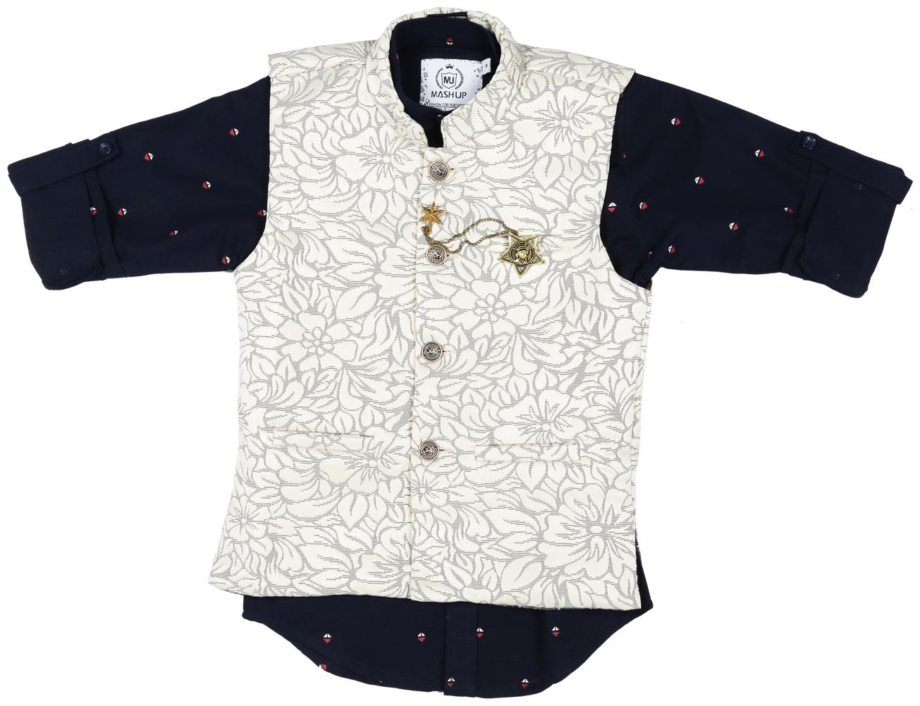 

Mashup Boy Cotton blend Printed Ethnic jacket - Beige
