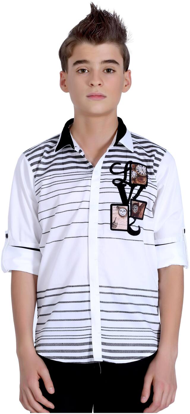Mashup Boy Cotton Striped Shirt White