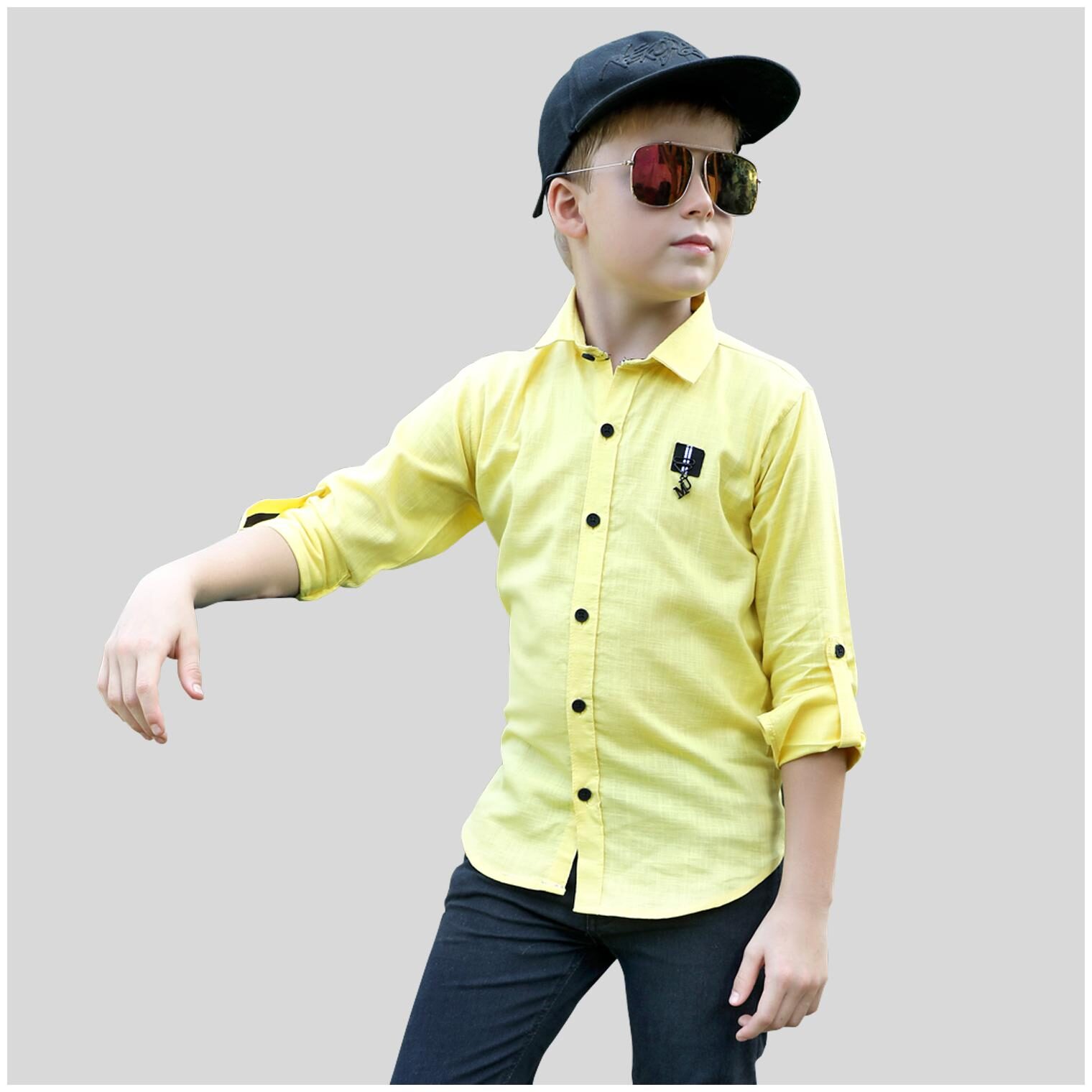 

Mashup Boy Cotton blend Solid Shirt Yellow