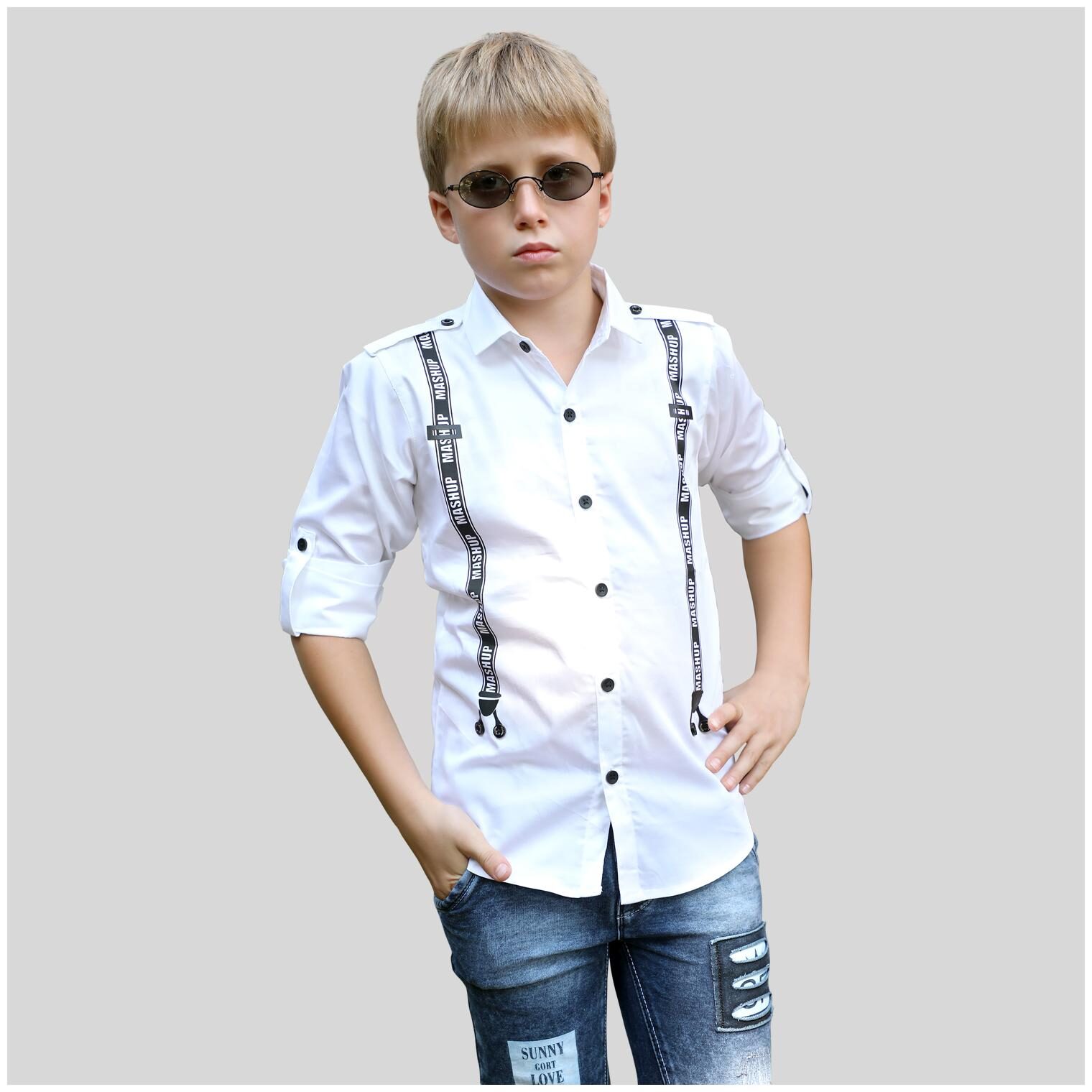 

Mashup Boy Cotton blend Printed Shirt White