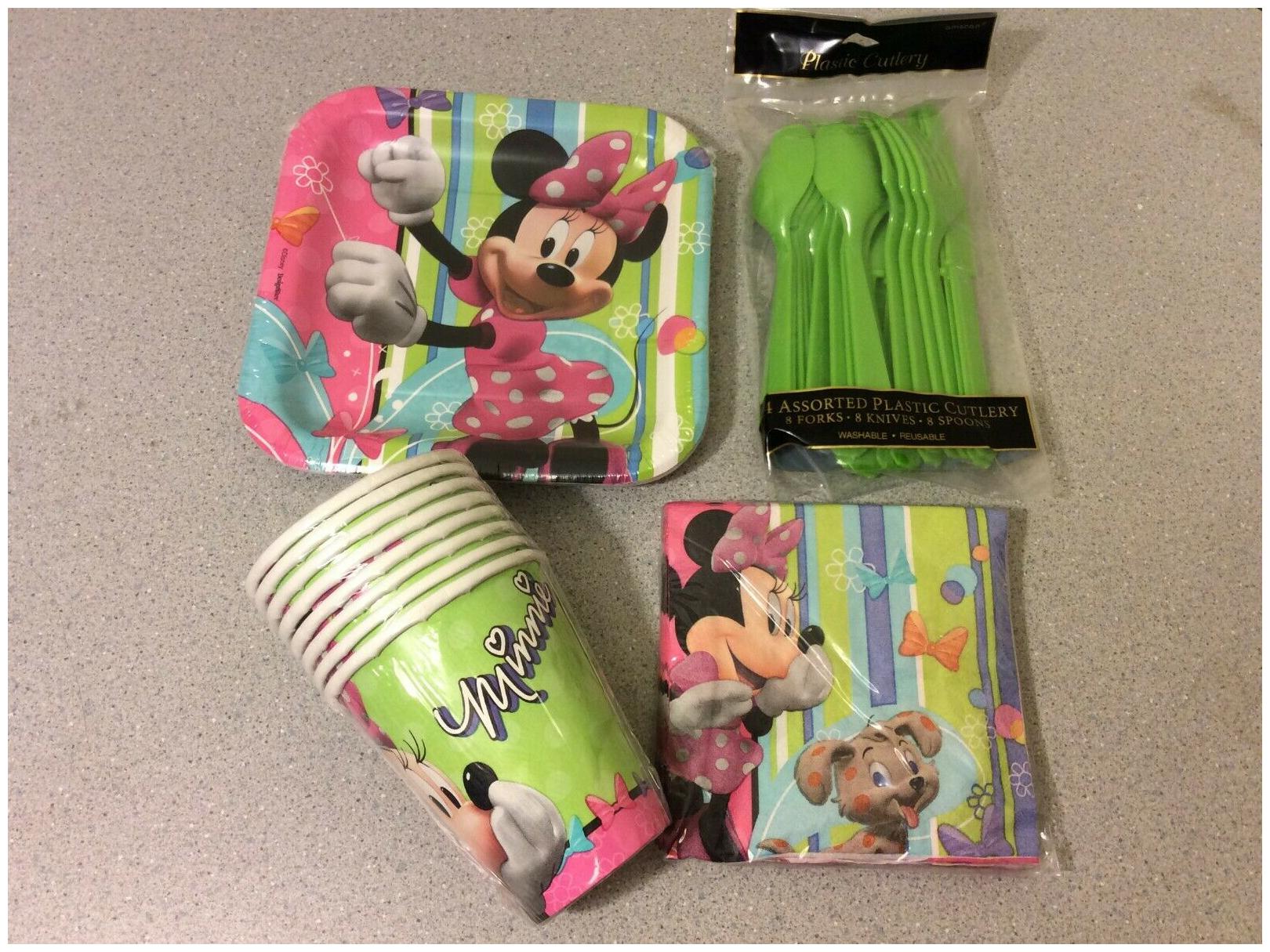 

Minnie Mouse Birthday Party Supplies Plates Cups Silverware Napkins