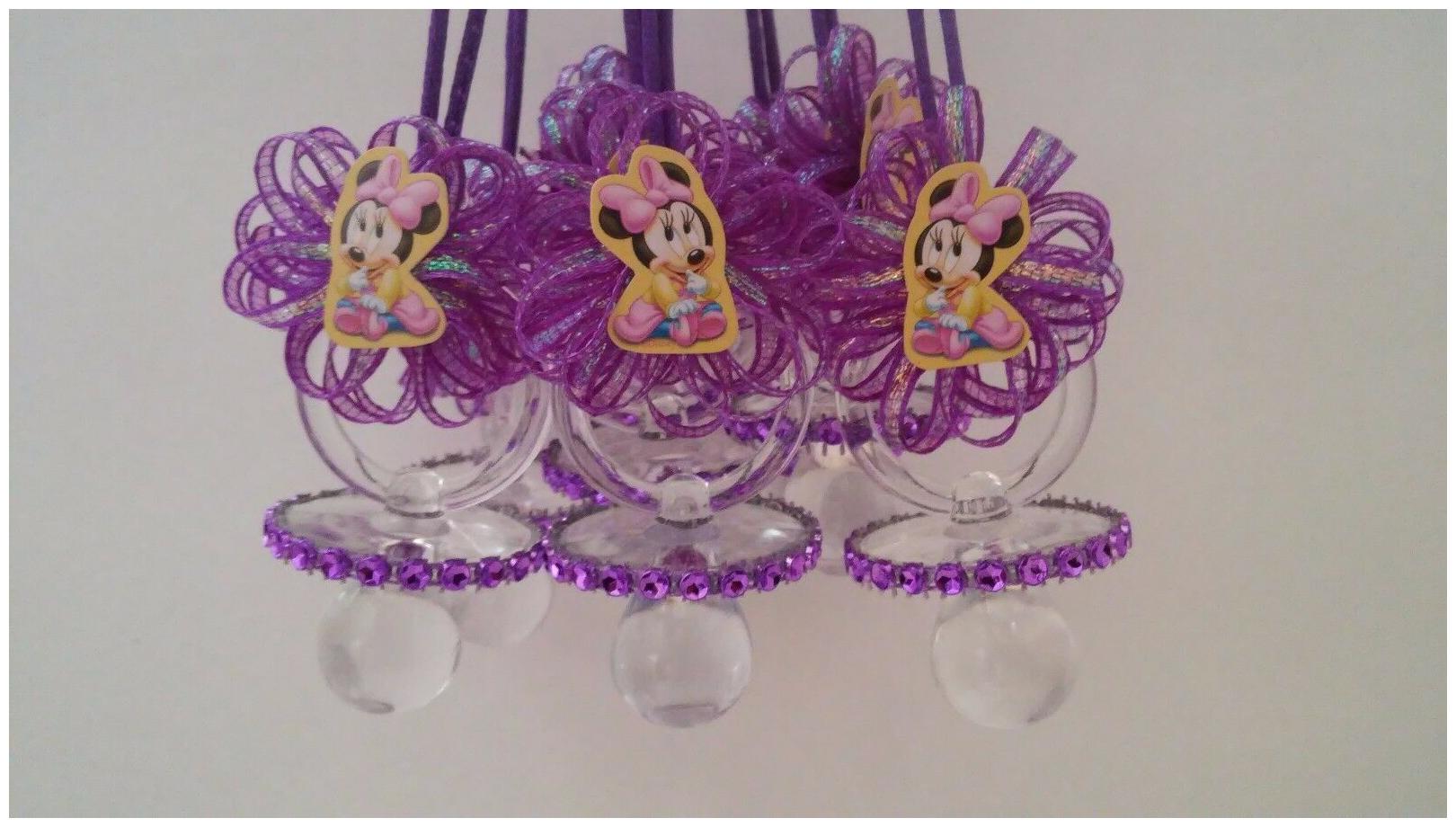 

Minnie Mouse Baby Shower Decoration 12 Purple Pacifier Necklaces Favors
