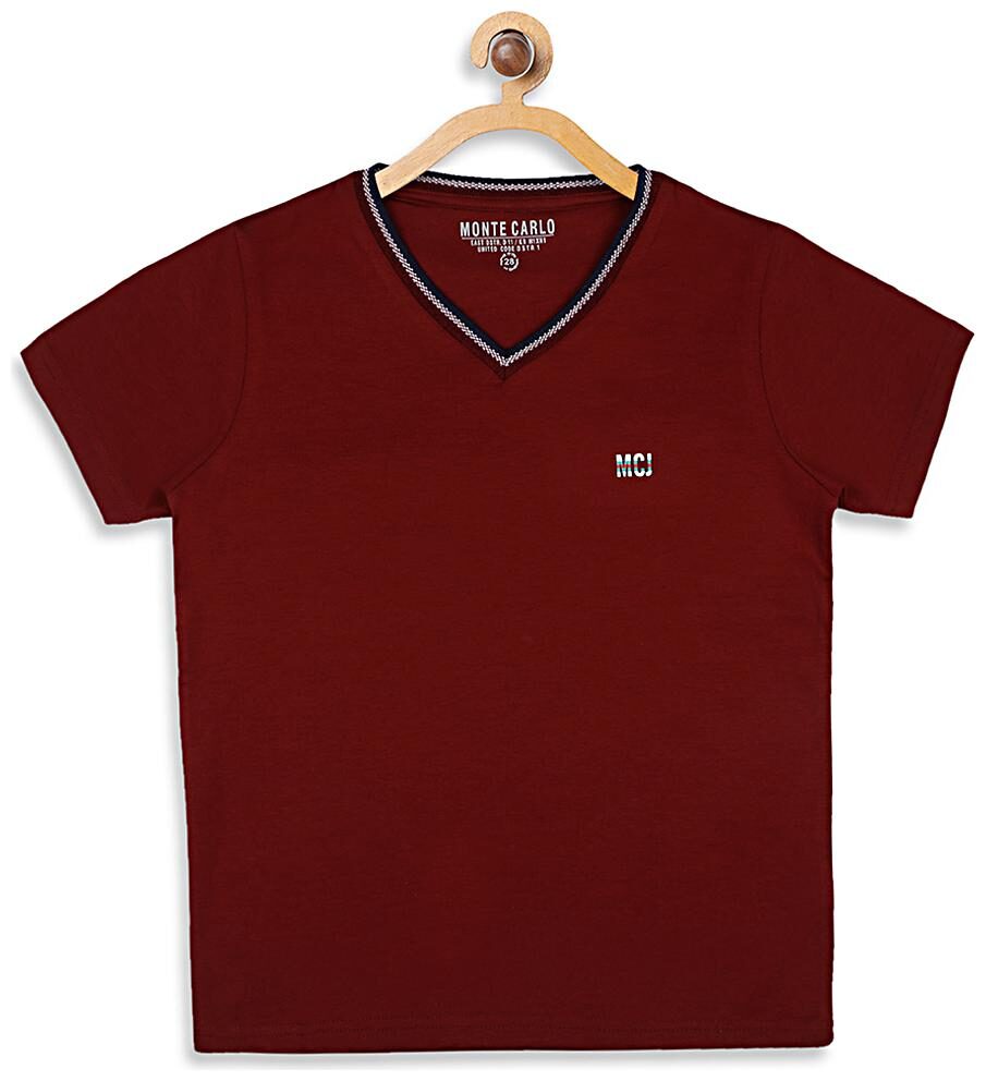 

Monte Carlo Boy Cotton blend Solid T-shirt - Maroon