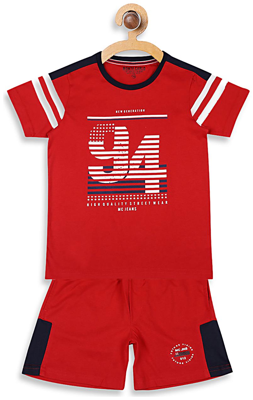 

Monte Carlo Cotton blend Printed Top Bottom Set - Red