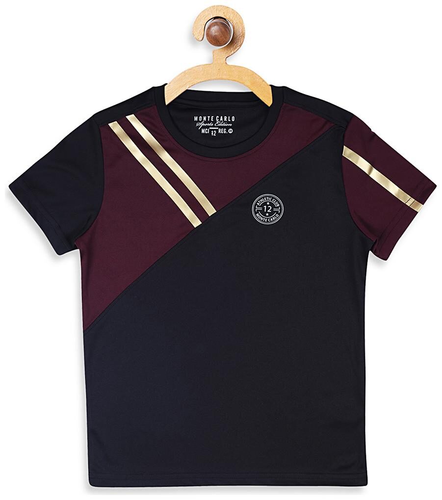 

Monte Carlo Boy Polyester Colorblocked T-shirt - Maroon Blue