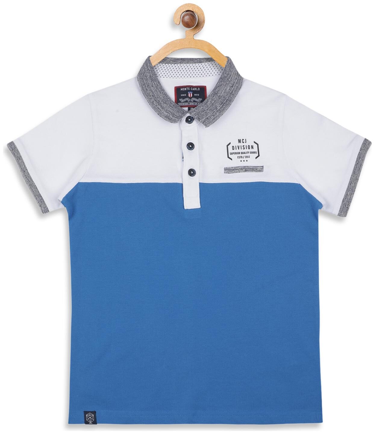

Monte Carlo Boy Cotton blend Solid T-shirt - White Blue