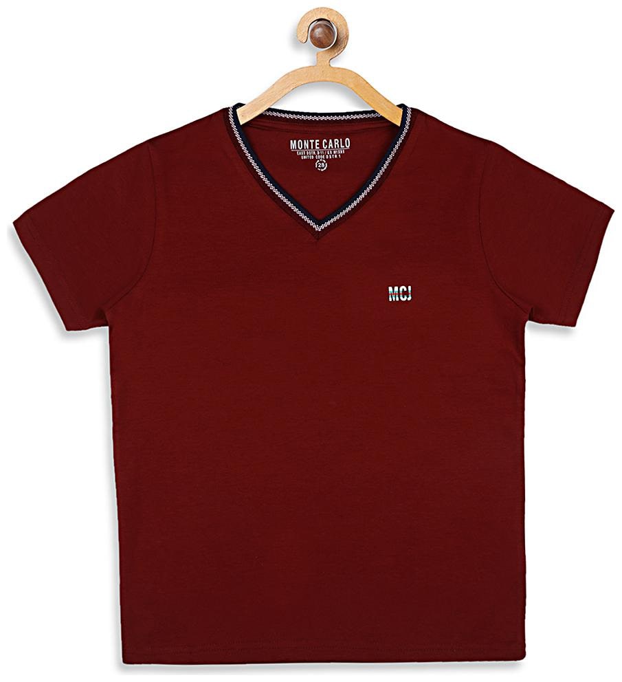 

Monte Carlo Boy Cotton blend Solid T-shirt - Maroon