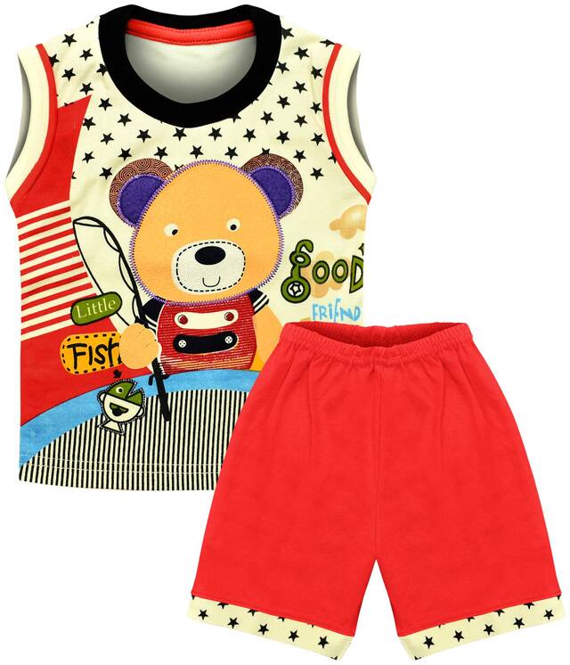 MOTUS Cotton Printed Top & Bottom Set - Red