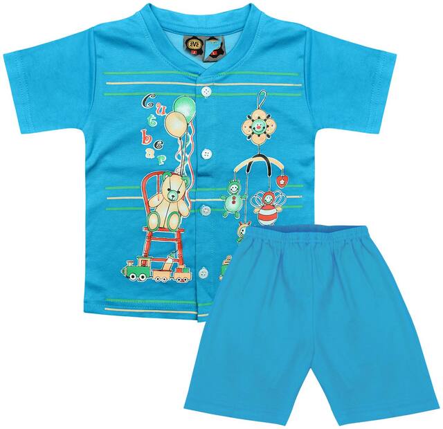 MOTUS Cotton Printed Top & Bottom Set - Blue