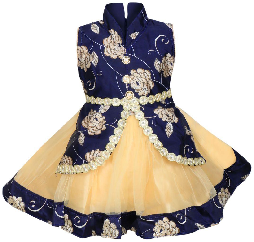 

BENKILS Blue Satin Short Sleeves Knee Length Princess Frock ( Pack of 1 )