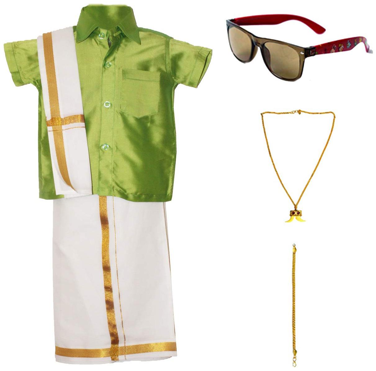 

MS Trends Boy Art silk Solid Dhoti kurta - Green
