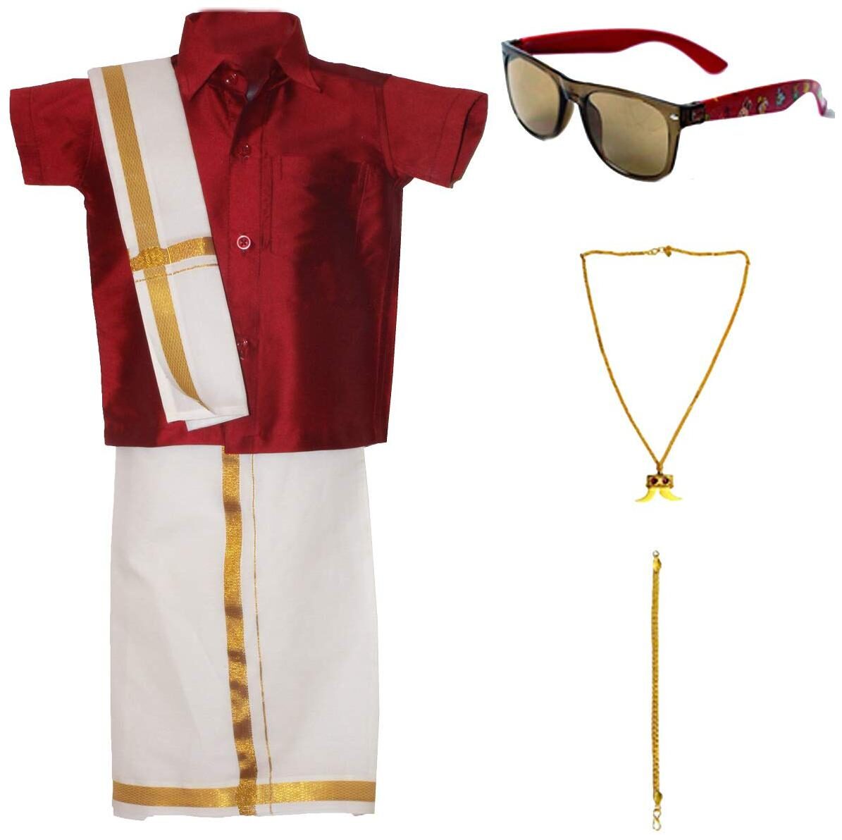 

MS Trends Boy Art silk Solid Dhoti kurta - Maroon