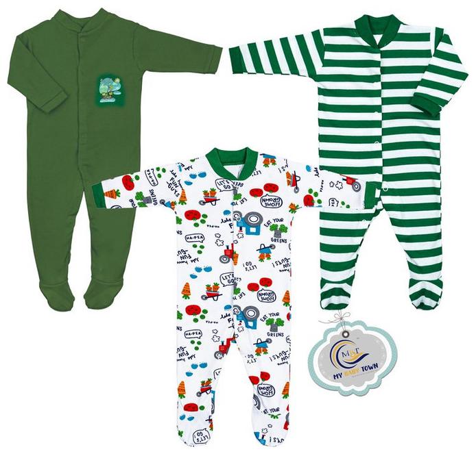 

MY BABY TOWN Unisex Cotton Printed Romper - Green White