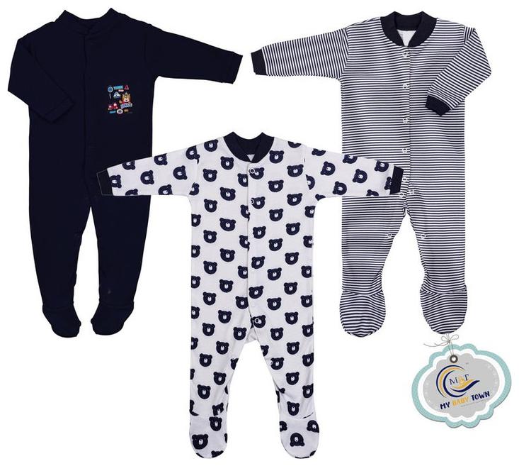 

MY BABY TOWN Unisex Cotton Printed Romper - Blue White