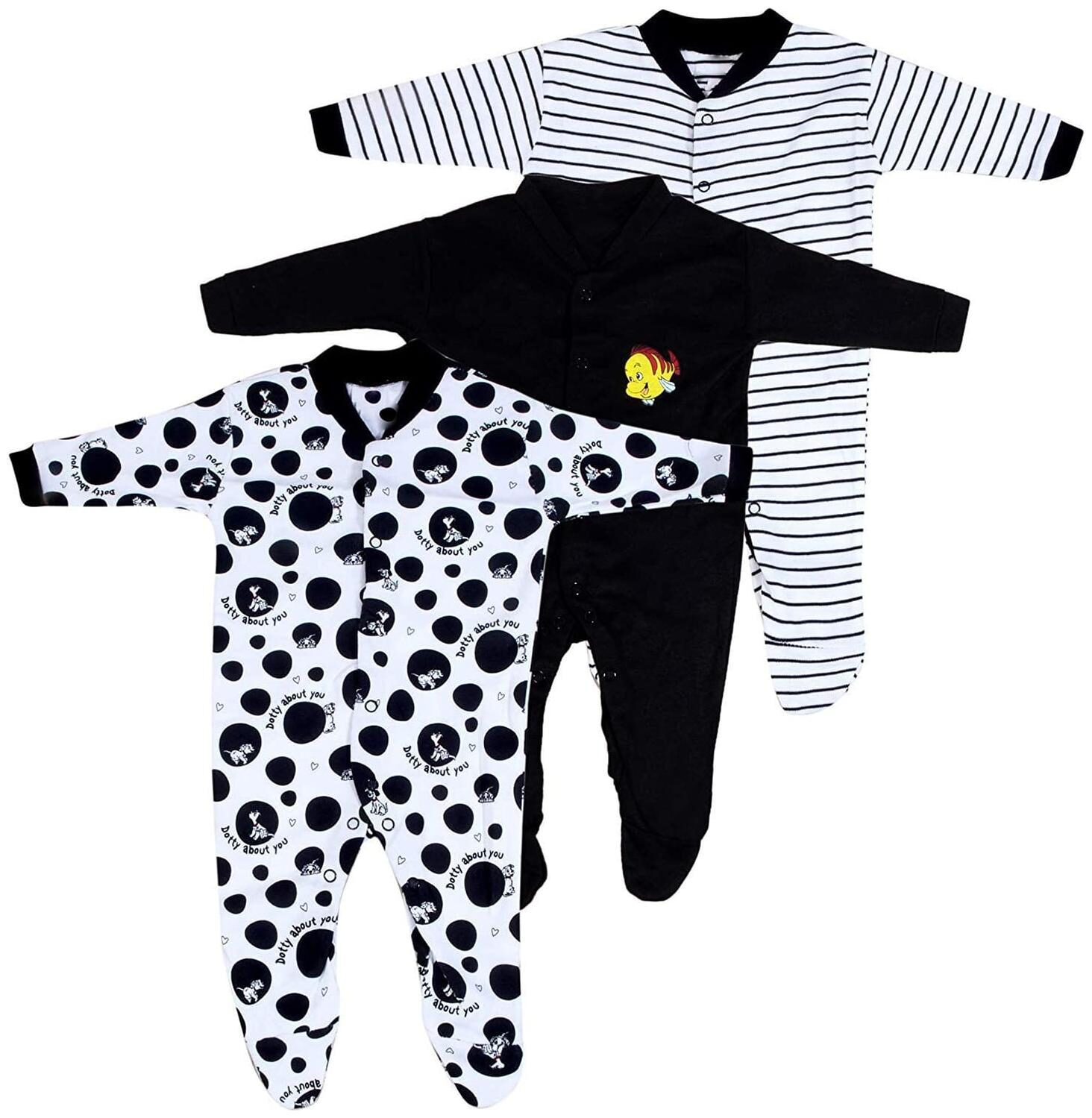 

MY BABY TOWN Unisex Cotton Printed Romper - Black
