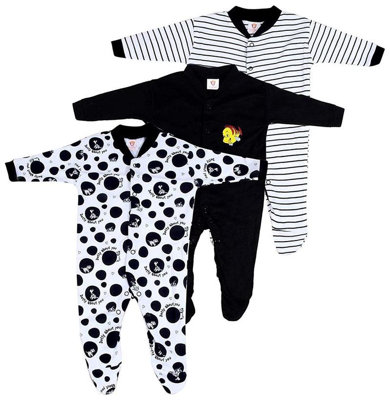 

MY BABY TOWN Unisex Cotton Printed Romper - Black White