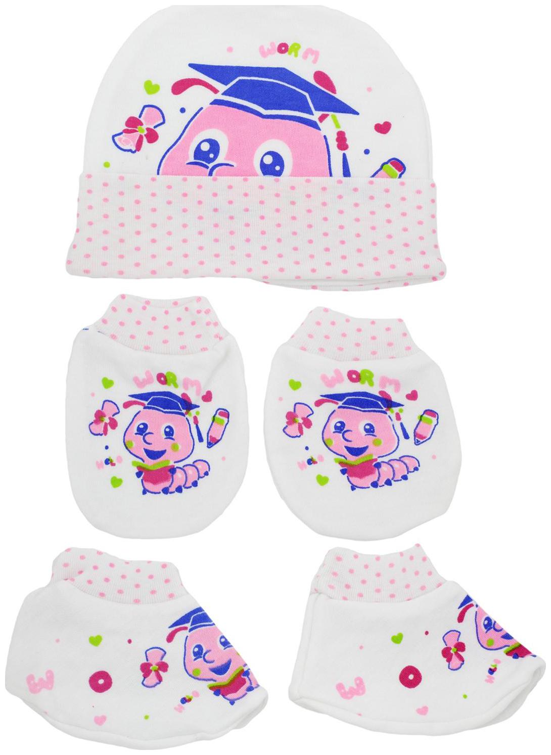 

Neska Moda Baby Pink Mittens Booties with Cap Set 3 pcs (0-6 Months)