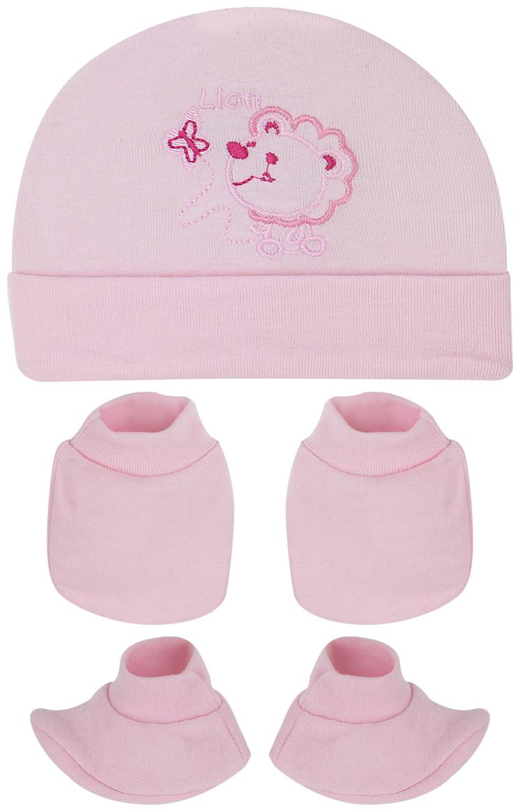 

Neska Moda Baby Pink Mittens Booties with Cap Set 3 pcs Combo 0 To 6 Months MT117