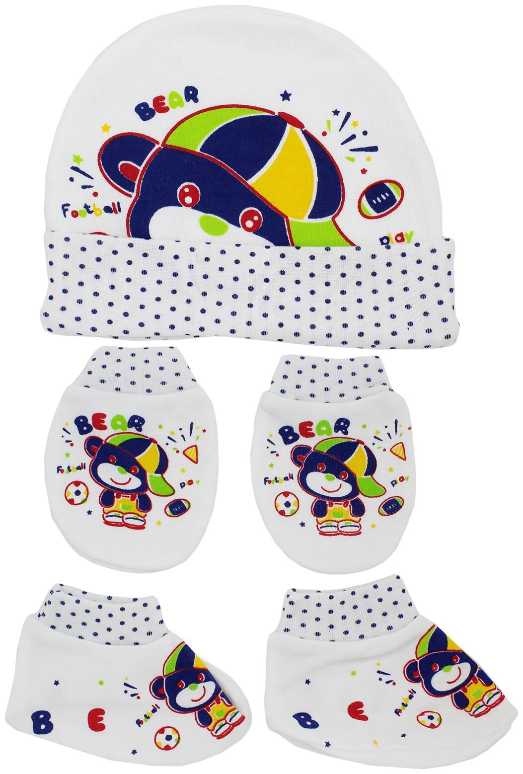 

Neska Moda Baby Blue Mittens Booties with Cap Set 3 pcs (0-6 Months)